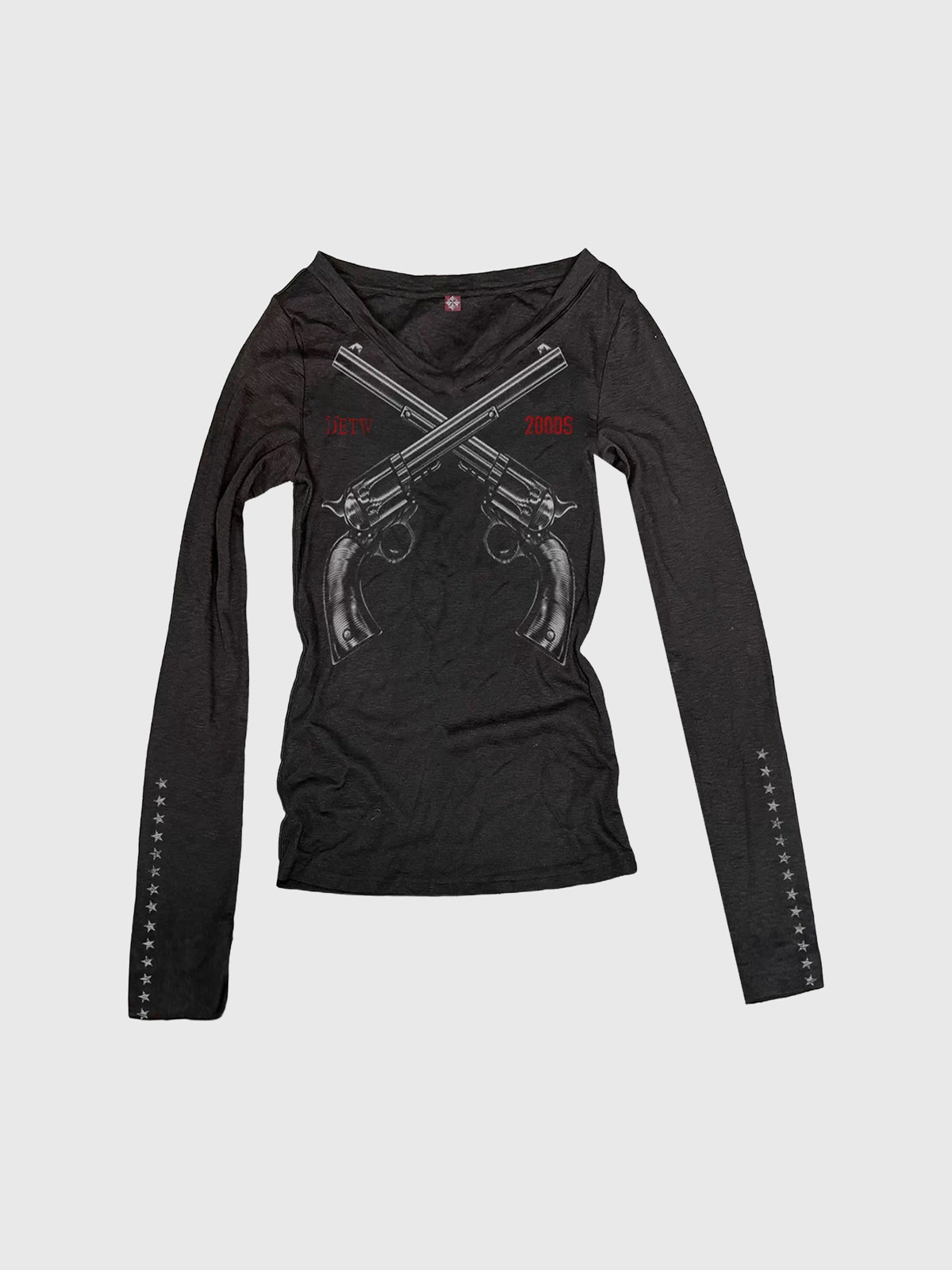 Co-ed Dorm Skimming Graphic Printed Long Sleeve Tee - Black