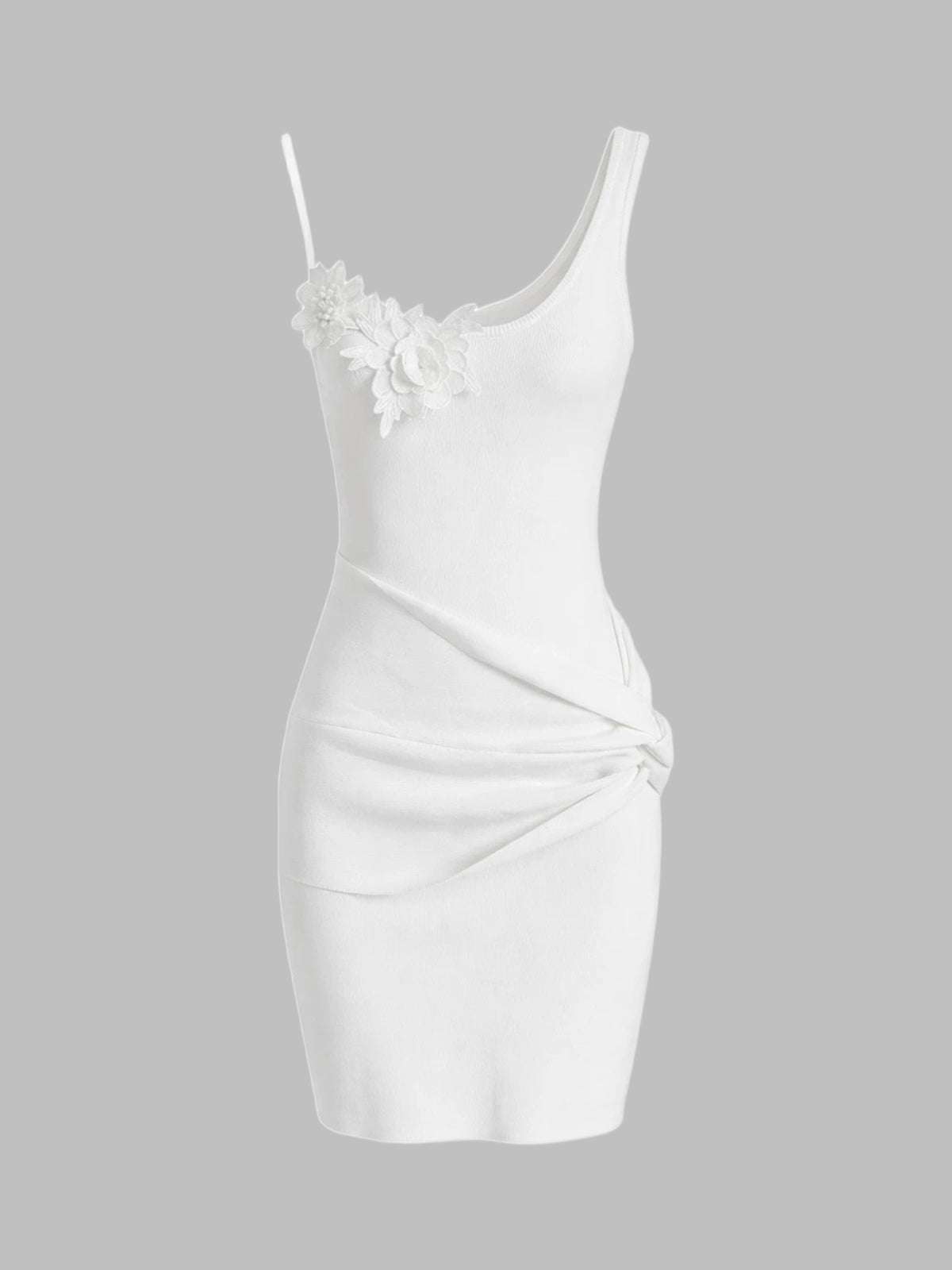 Brick Lane Skimming 3D Flower Ruched Cami Dress - White