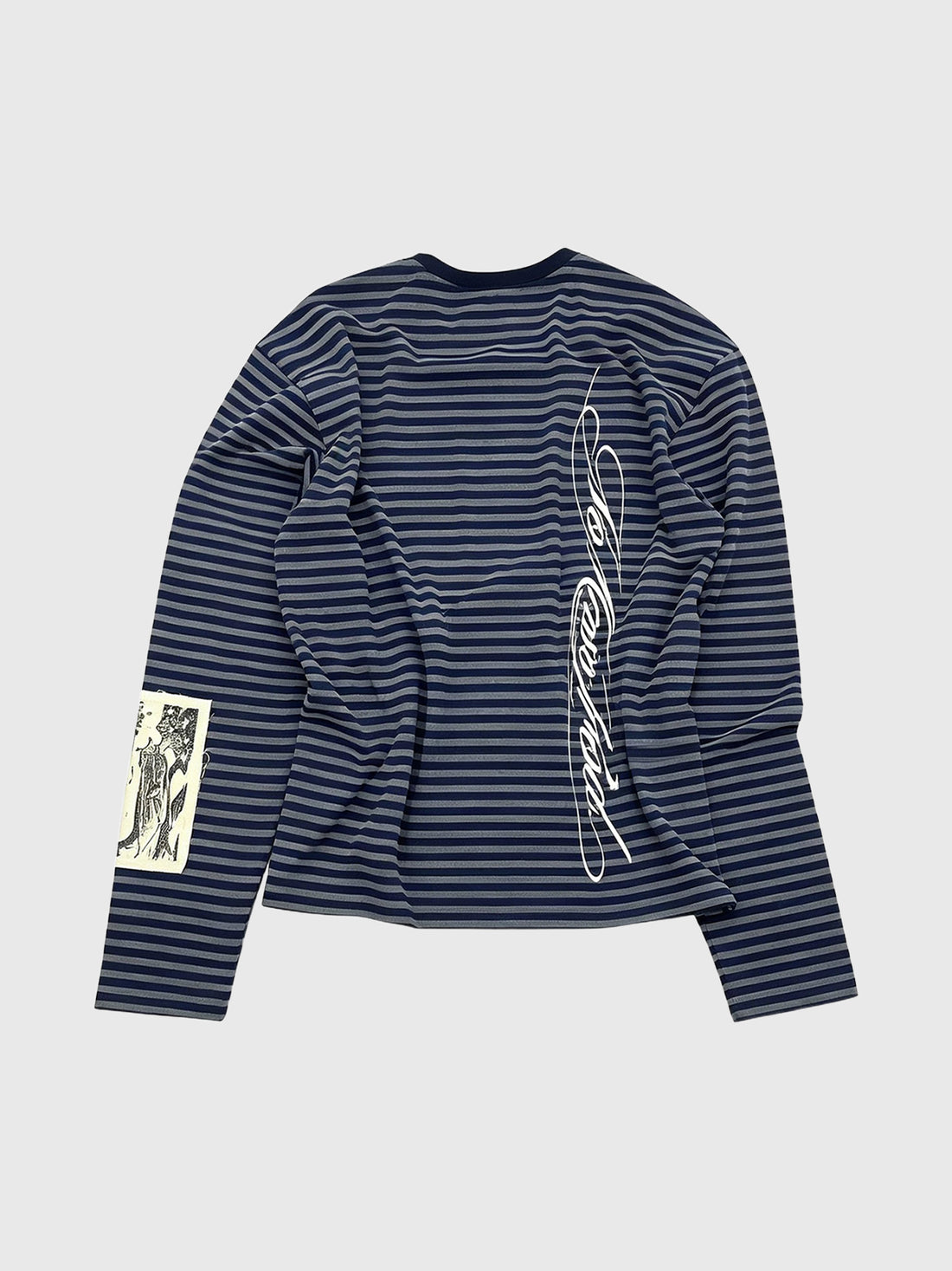 Co-ed Dorm Baggy Distressed Striped Graphic Long Sleeve Tee - Blue