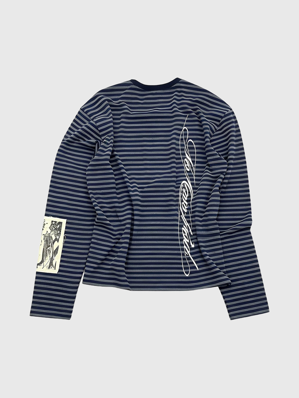 Co-ed Dorm Baggy Distressed Striped Graphic Long Sleeve Tee - Blue