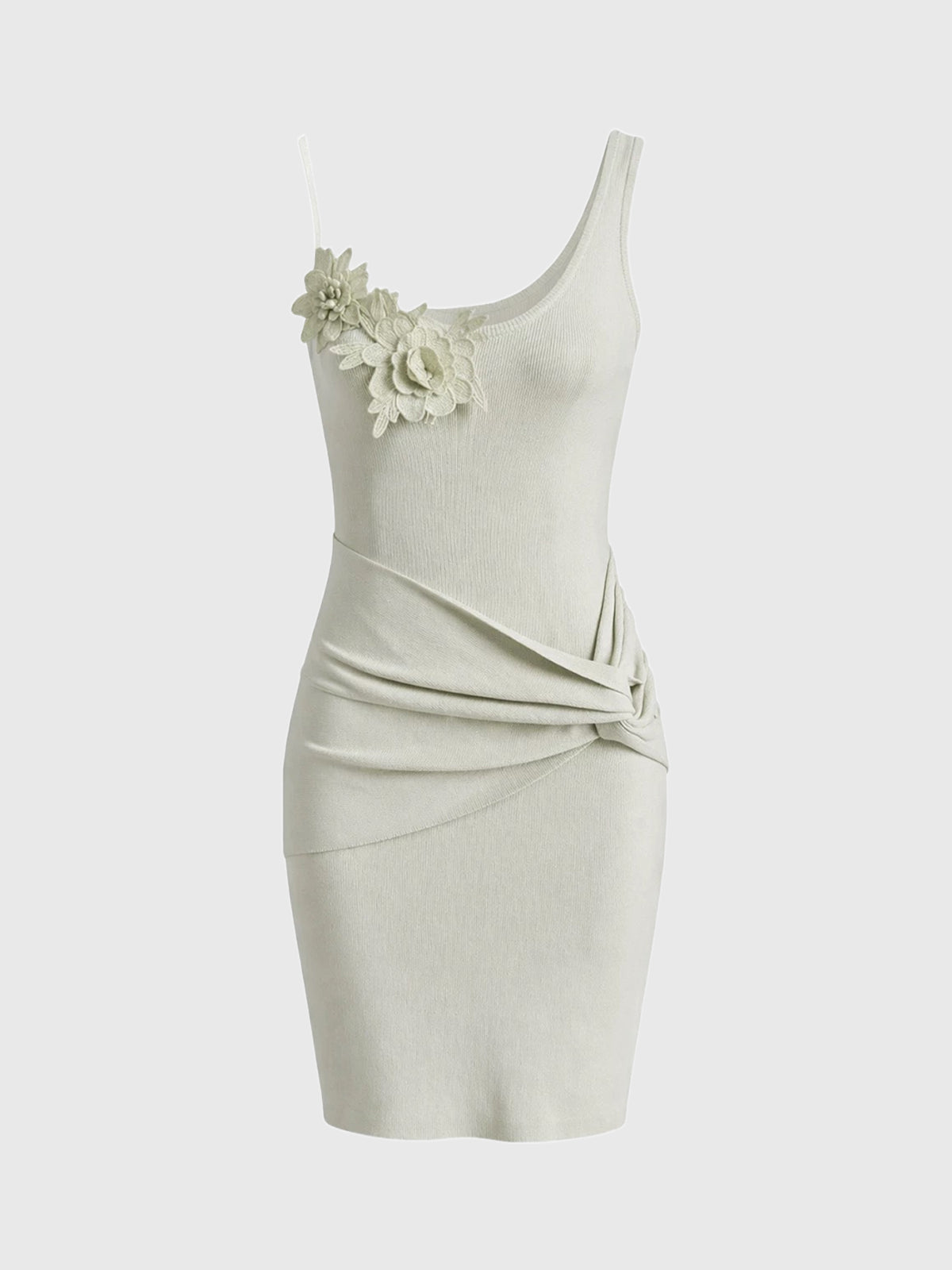 Brick Lane Skimming 3D Flower Ruched Cami Dress - Grey