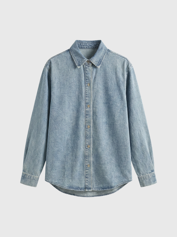 Dolled Office Baggy-fit Washed Denim Shirt - Blue