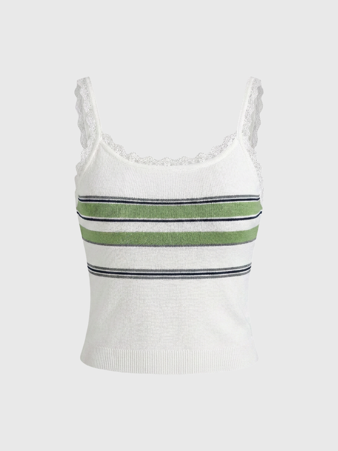Dolled Office Skimming-fit Lace Stripe Cami Top - White
