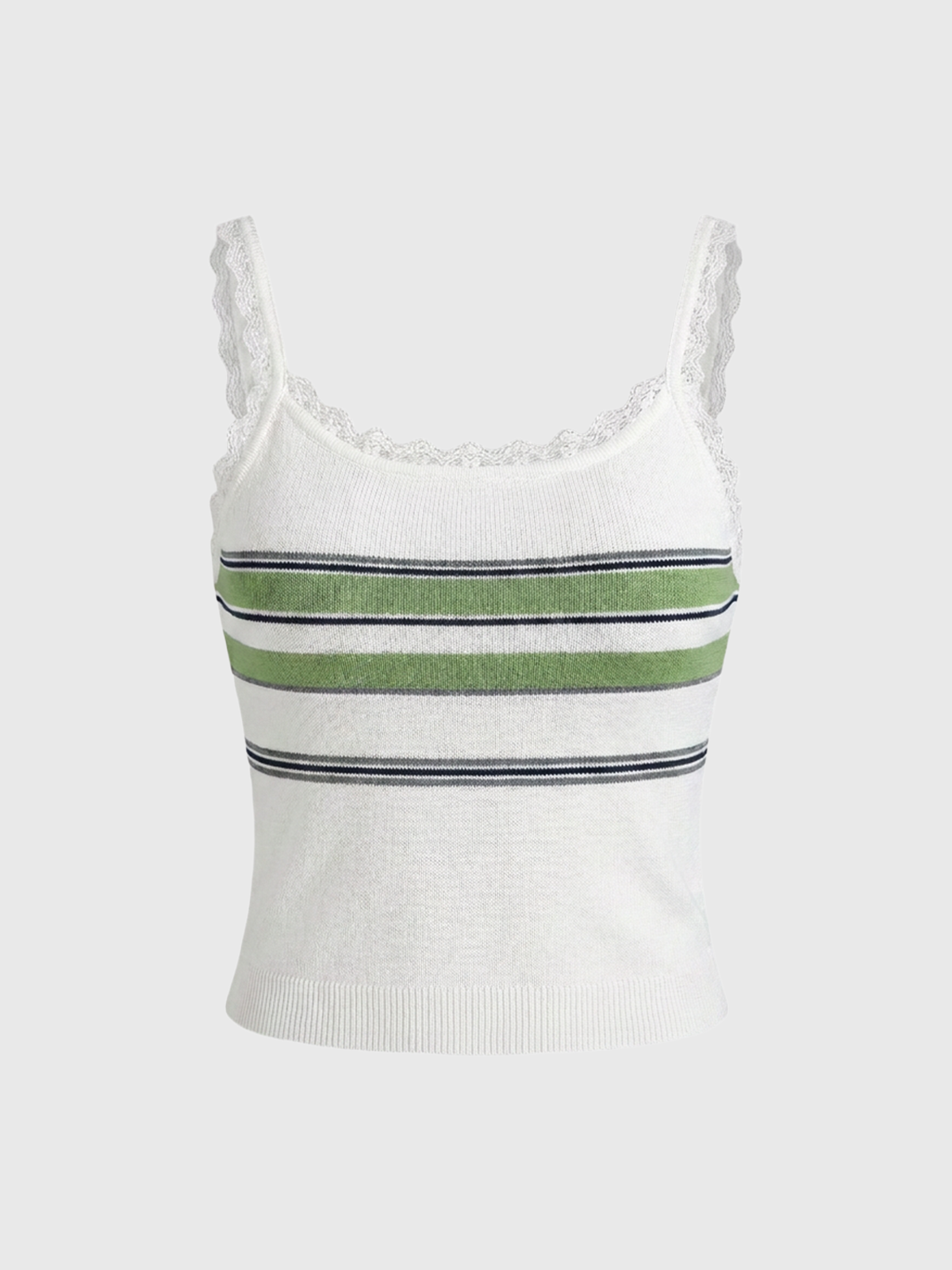 Dolled Office Skimming-fit Lace Stripe Cami Top - White