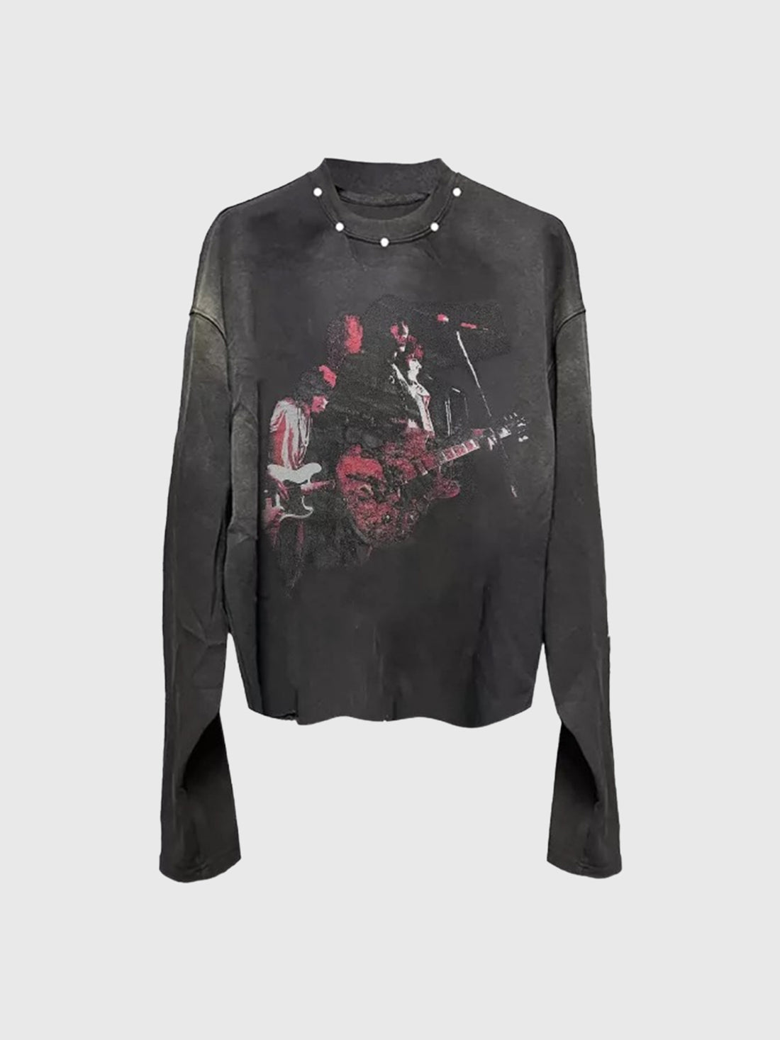 Co-ed Dorm Baggy Pearl Detailed Splatter Raglan Sweatshirt - Grey