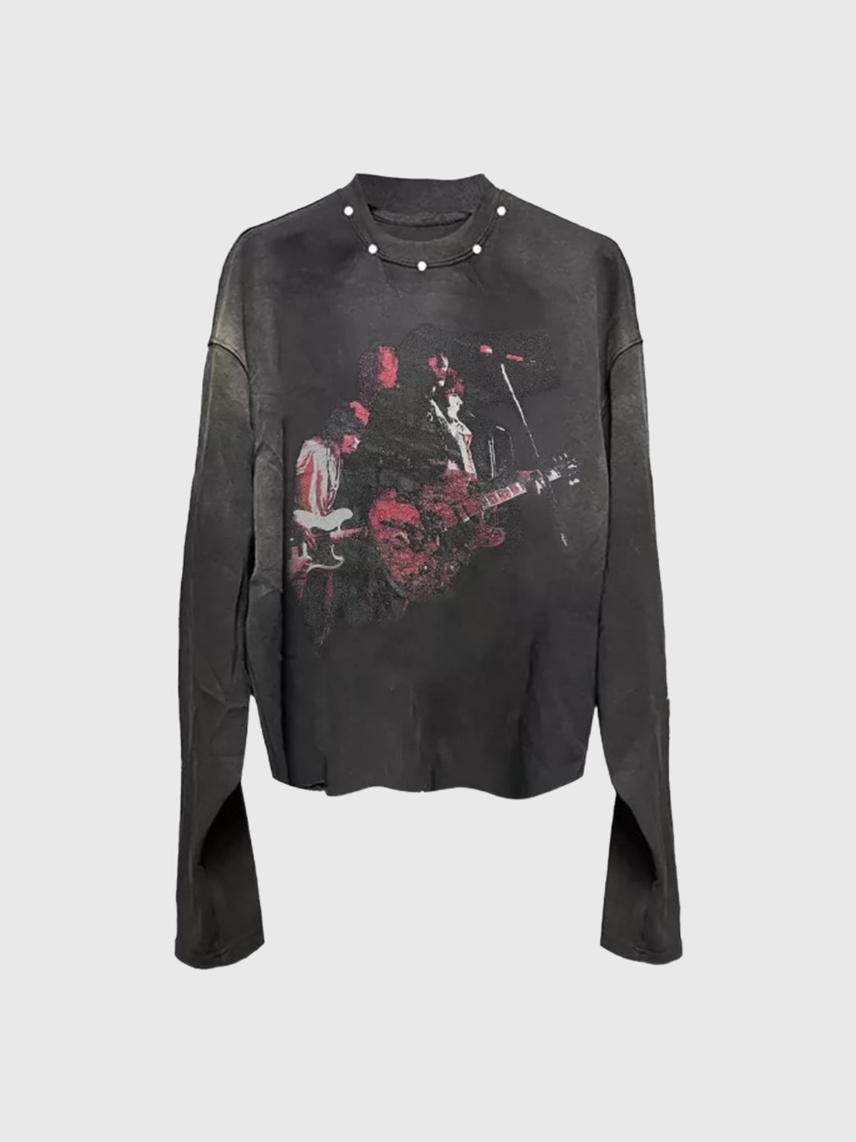 Co-ed Dorm Baggy Pearl Detailed Splatter Raglan Sweatshirt - Grey