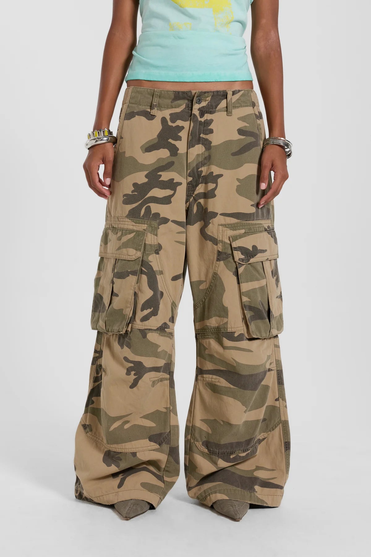 Weekday Outdoor Wide-leg Camouflage Cargo Maxi Pants - Yellow