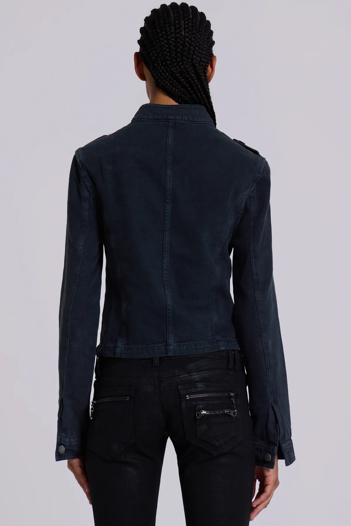 Co-ed Dorm Skimming Double-Breasted Denim Jacket - Blue