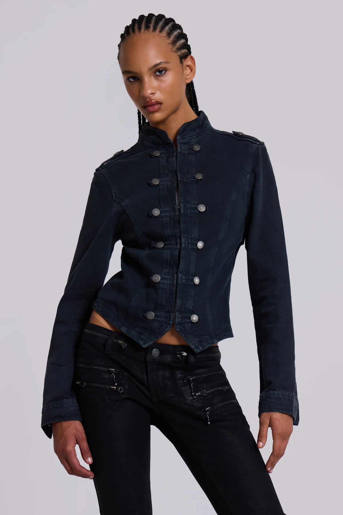 Co-ed Dorm Skimming Double-Breasted Denim Jacket - Blue