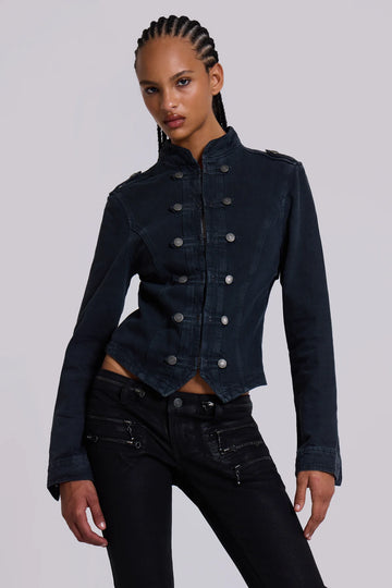 Co-ed Dorm Skimming Double-Breasted Denim Jacket - Blue