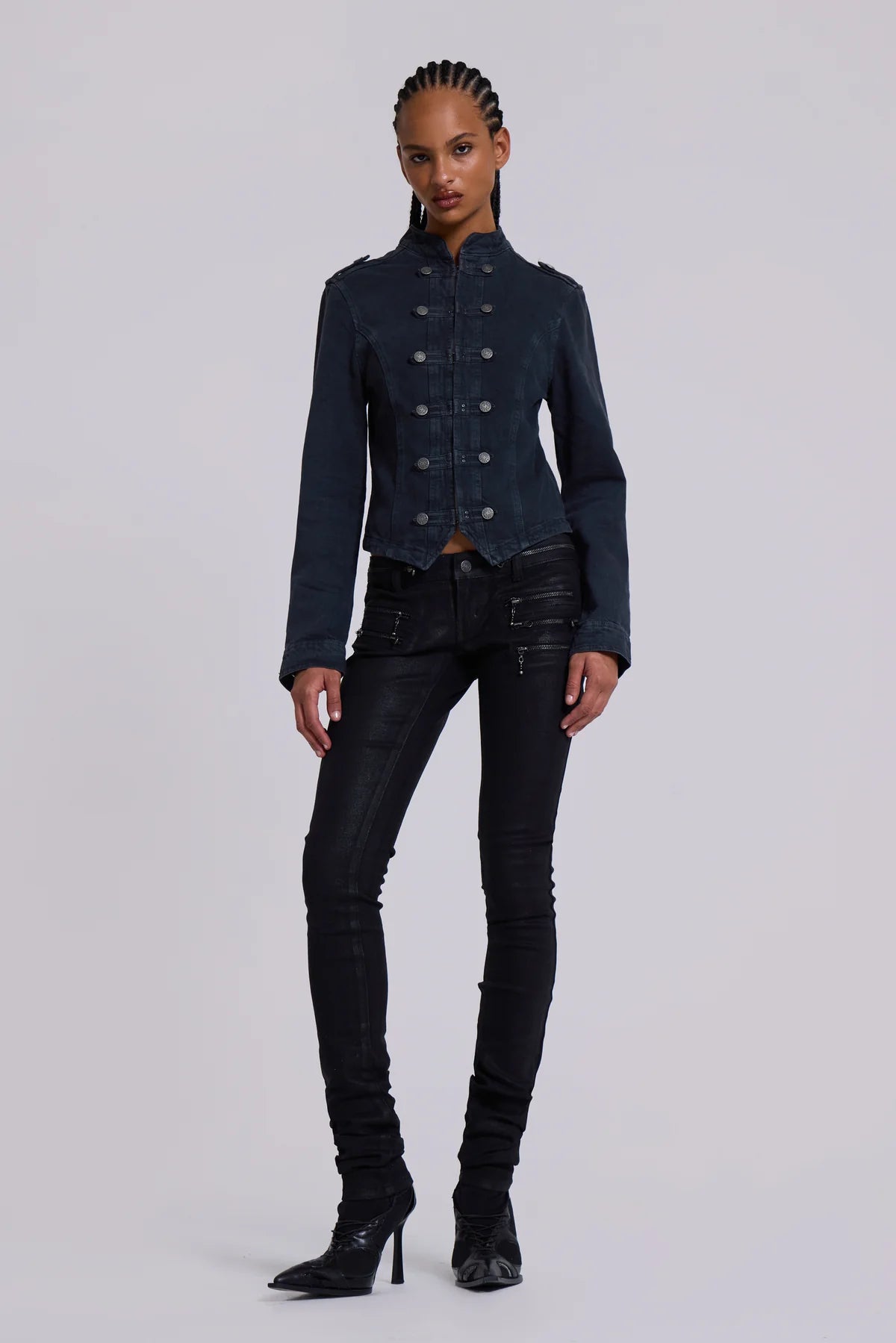 Co-ed Dorm Skimming Double-Breasted Denim Jacket - Blue