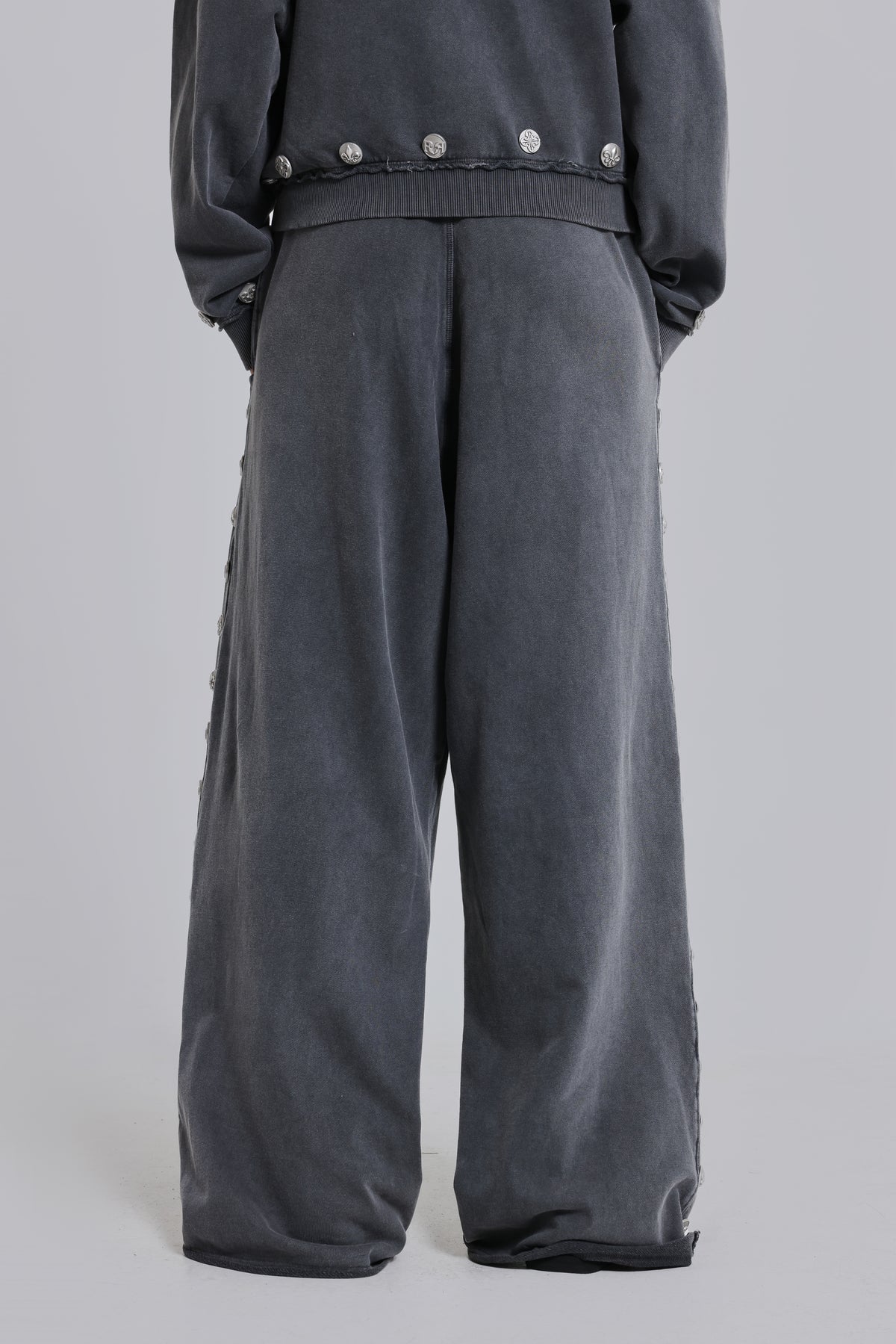 Brick Lane Wide-leg Grommet Strap Denim Maxi Pants - Grey