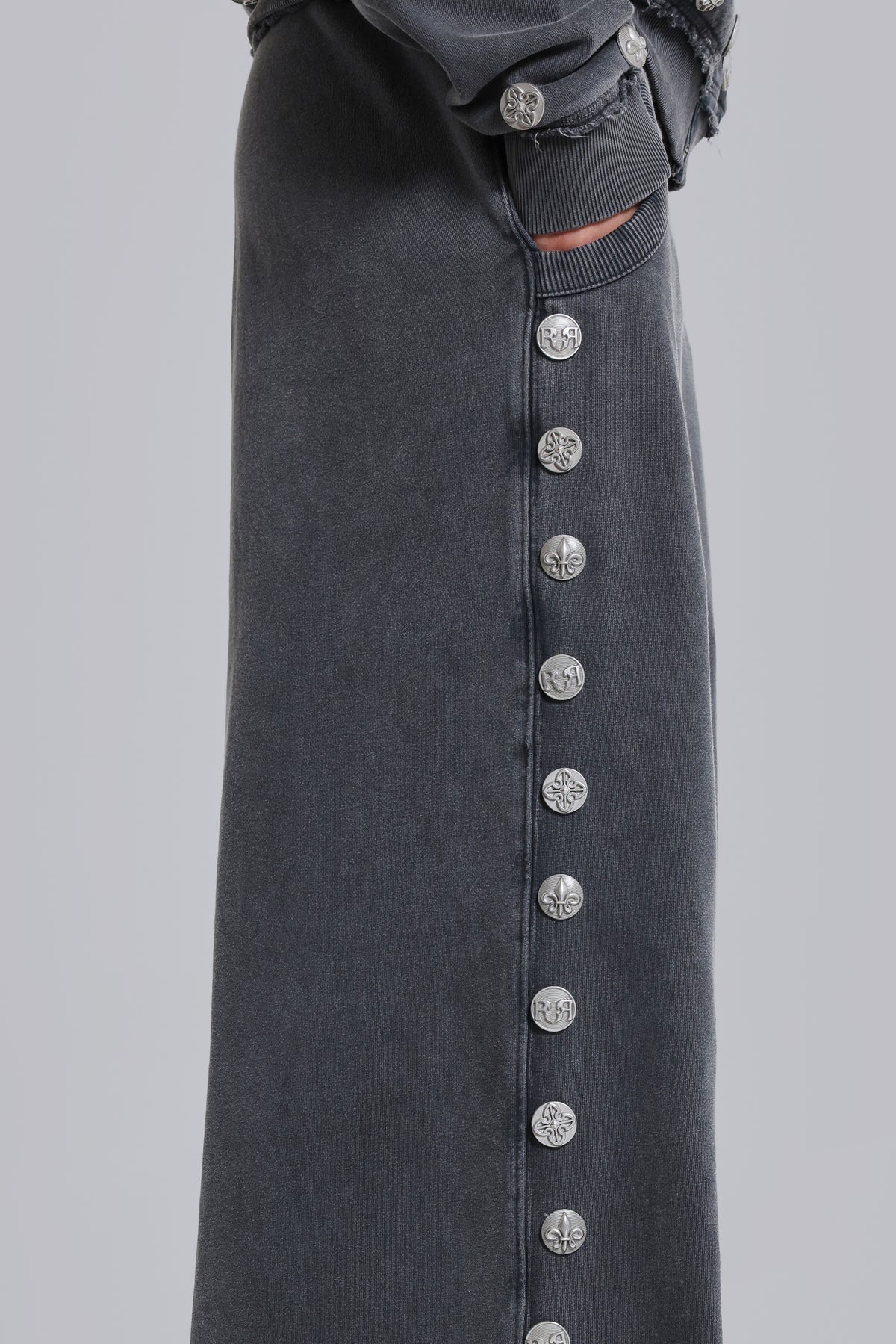 Brick Lane Wide-leg Grommet Strap Denim Maxi Pants - Grey