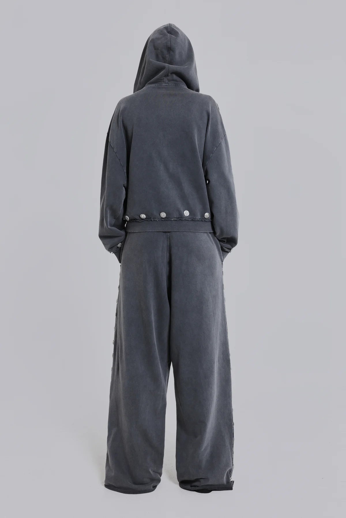 Brick Lane Wide-leg Grommet Strap Denim Maxi Pants - Grey