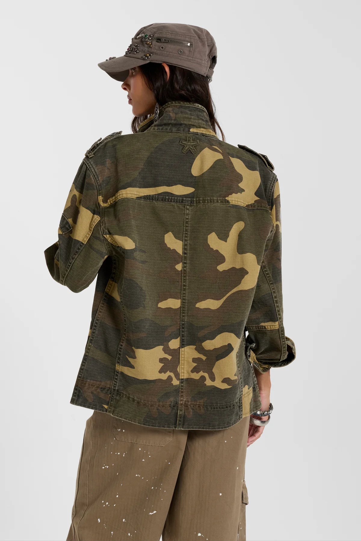 Weekday Outdoor Baggy Camouflage Hooded Utility Top - Green