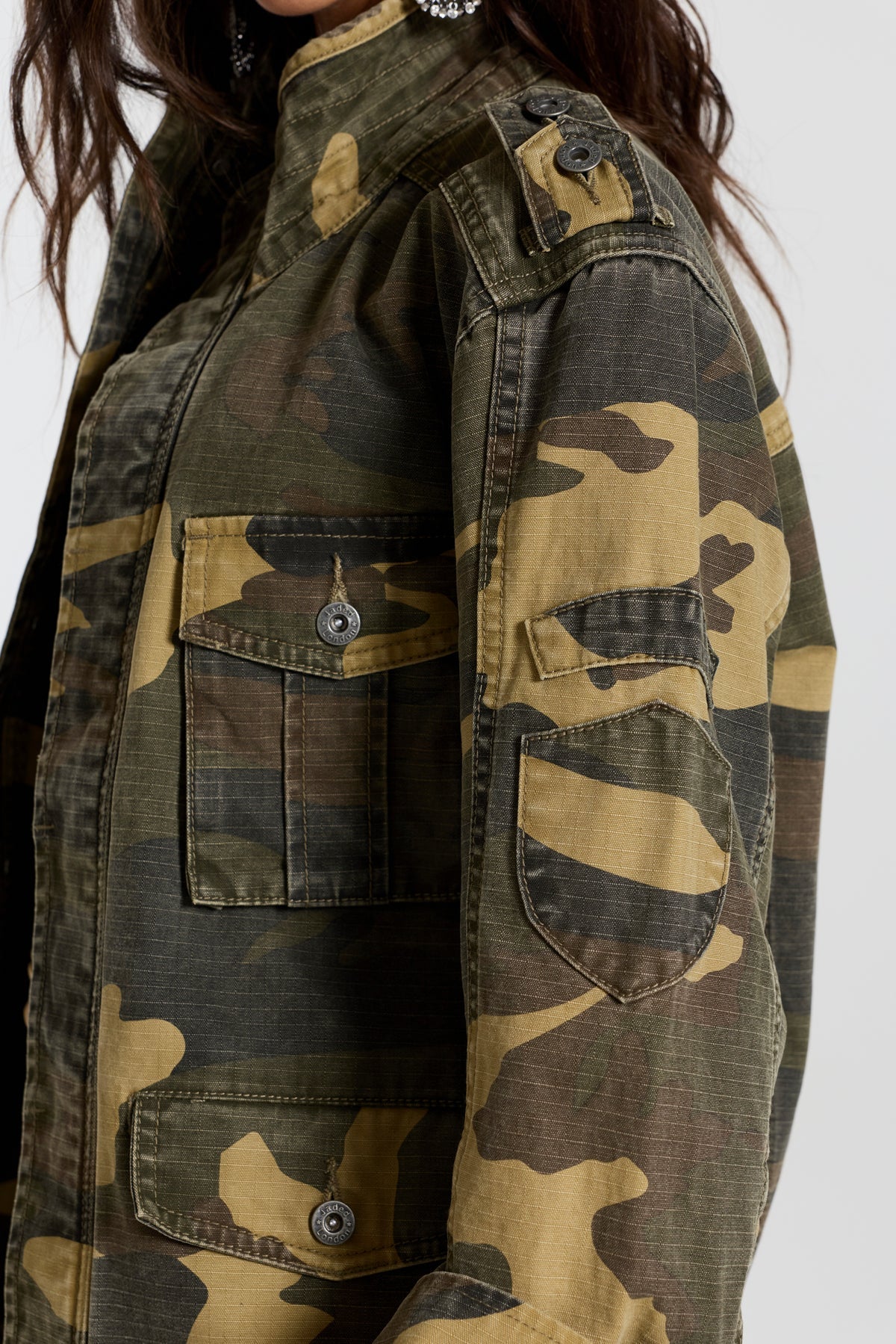 Weekday Outdoor Baggy Camouflage Hooded Utility Top - Green