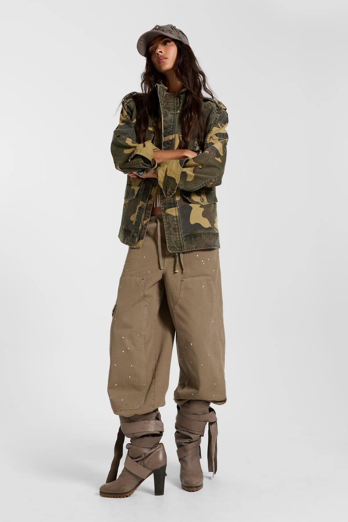 Weekday Outdoor Baggy Camouflage Hooded Utility Top - Green