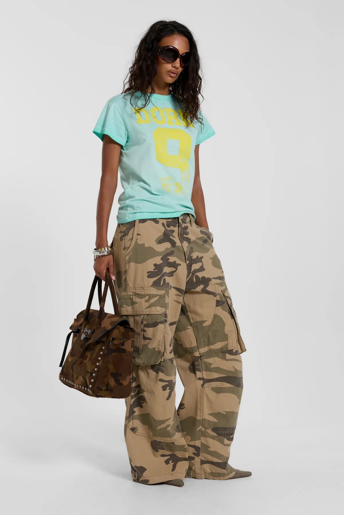 Weekday Outdoor Wide-leg Camouflage Cargo Maxi Pants - Yellow