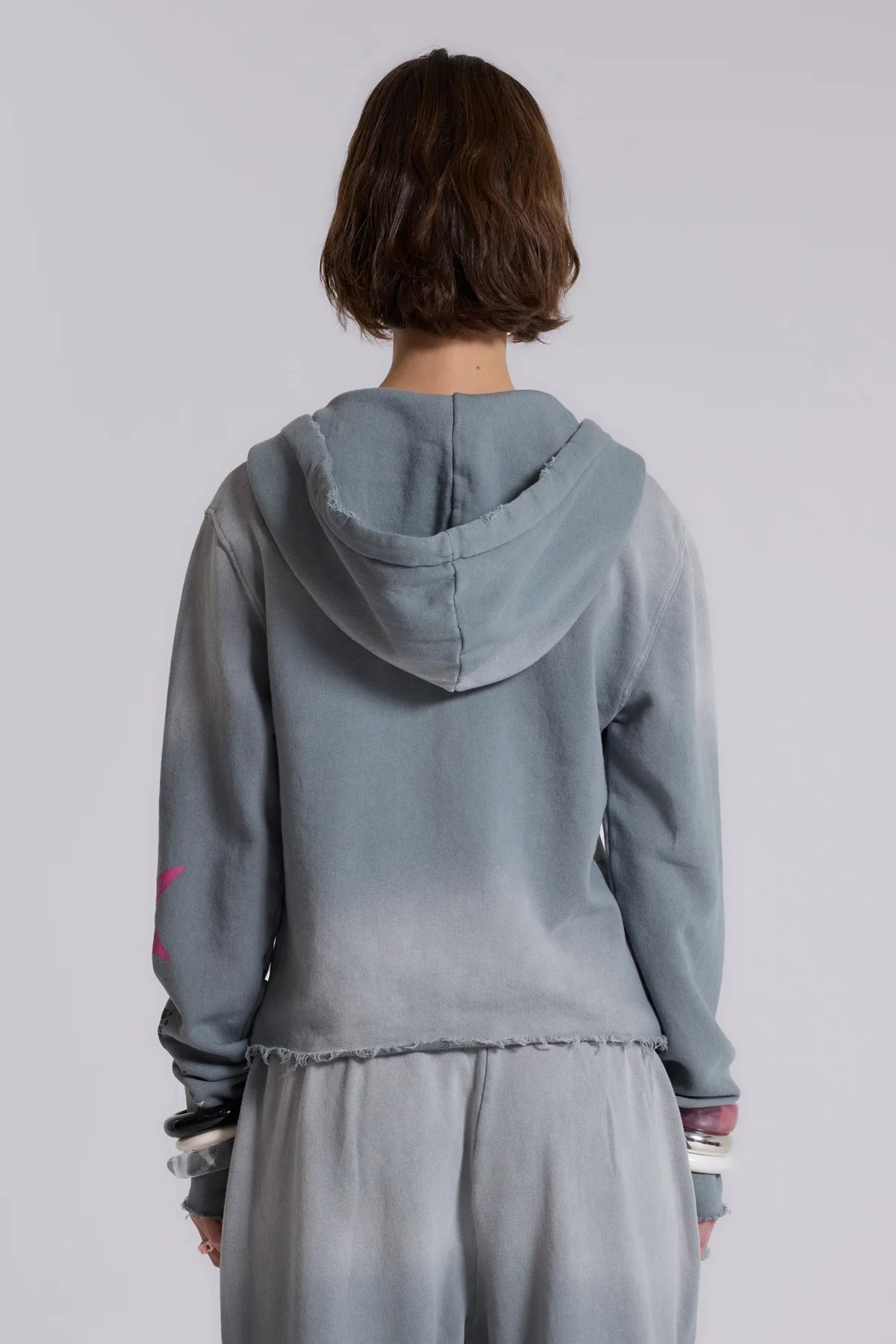 Brick Lane Skimming Hooded Graphic Top - Grey