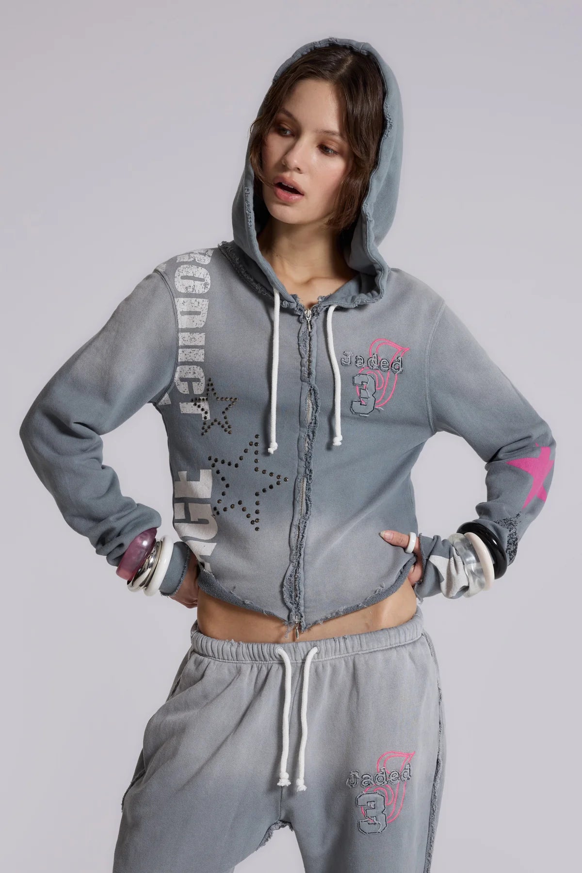Brick Lane Skimming Hooded Graphic Top - Grey
