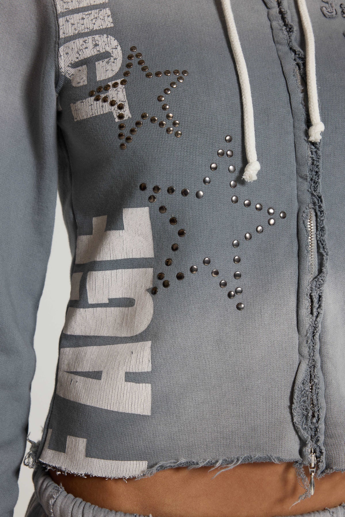 Brick Lane Skimming Hooded Graphic Top - Grey