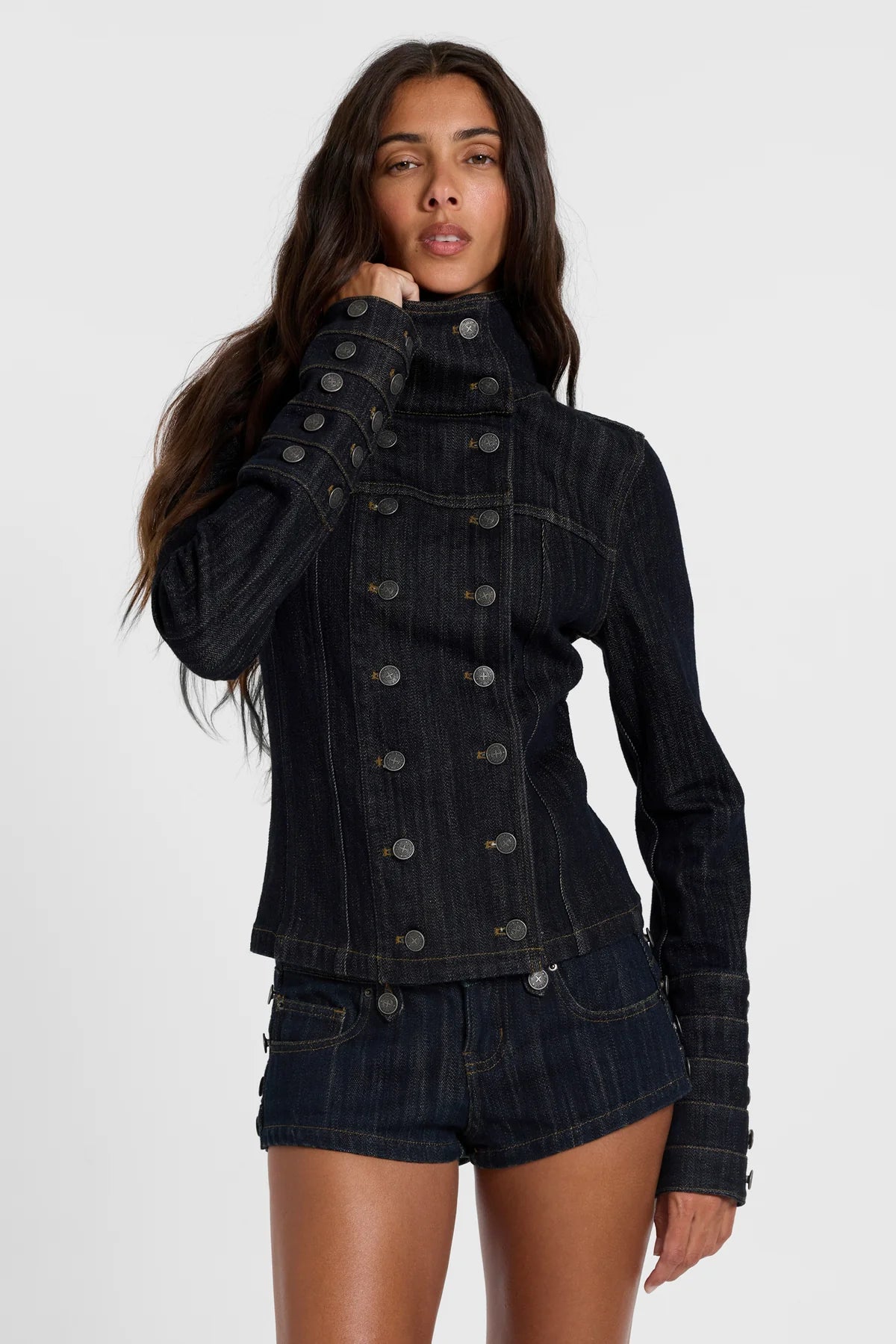 Brick Lane Skimming High Neck Graphic Top - Black