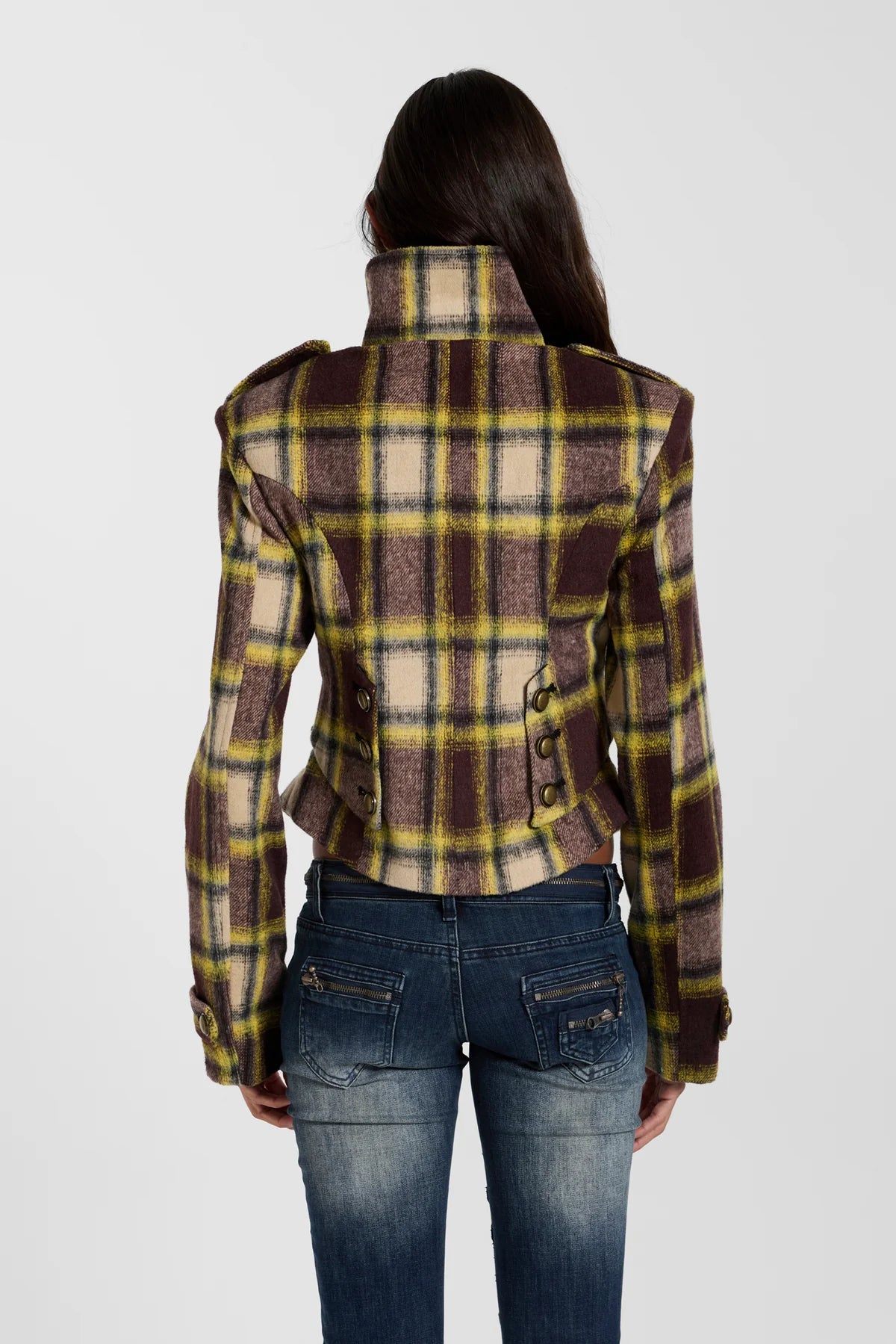 American Club Baggy Plaid Flannel Hooded Jacket Top - Brown