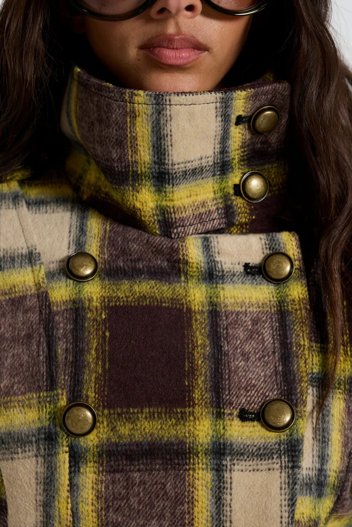 American Club Baggy Plaid Flannel Hooded Jacket Top - Brown