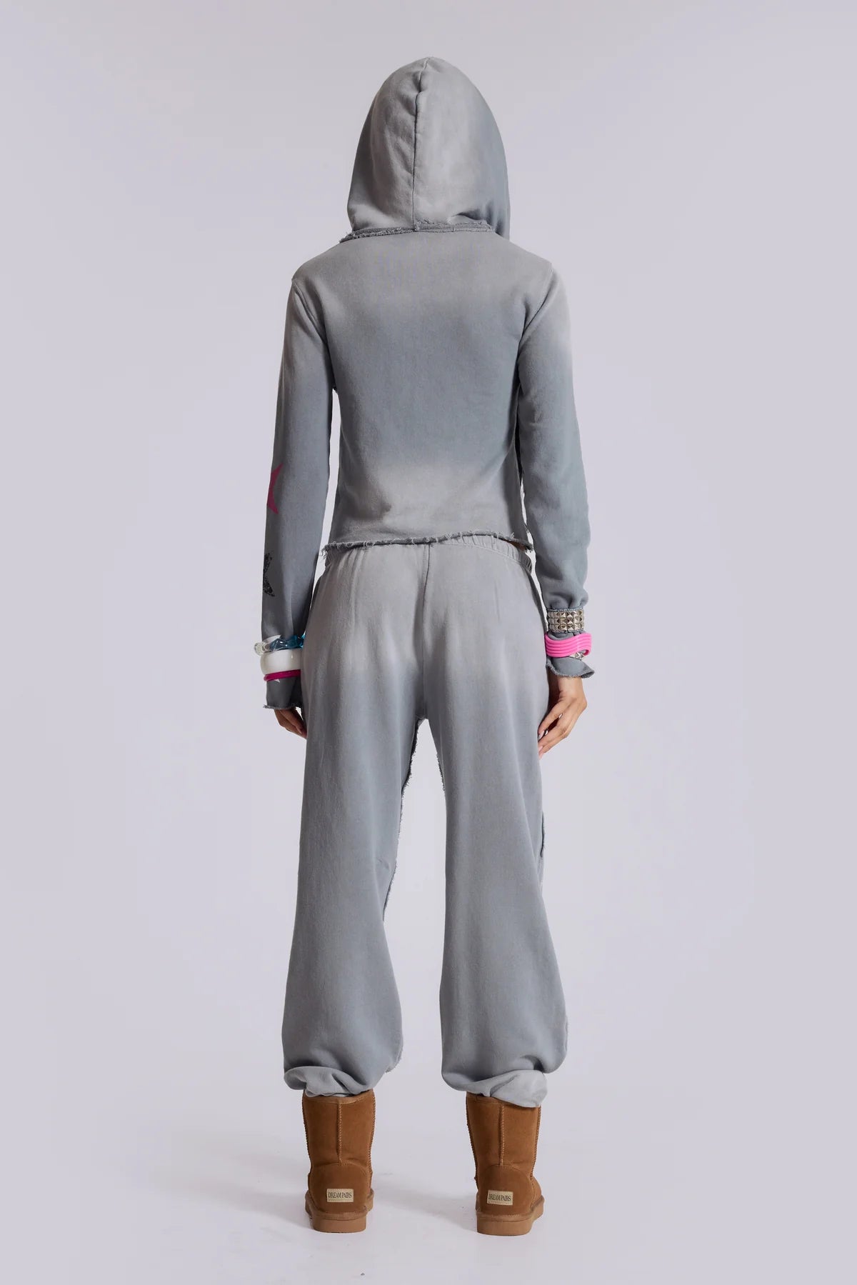 Brick Lane Skimming Hooded Graphic Top - Grey