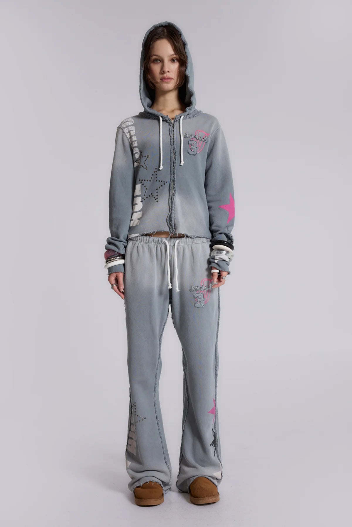 Brick Lane Skimming Hooded Graphic Top - Grey