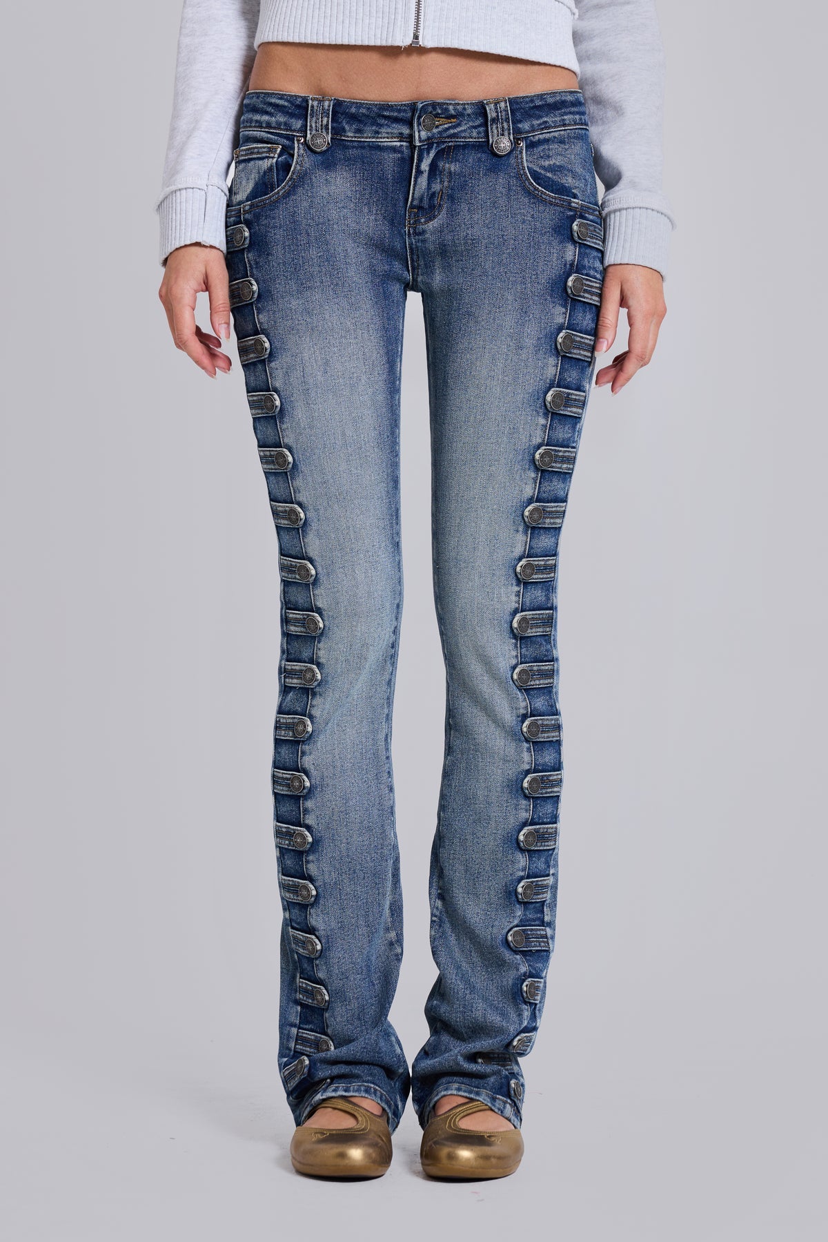 Co-ed Dorm Skimming Low-Rise Bootcut Denim Maxi Pants - Blue