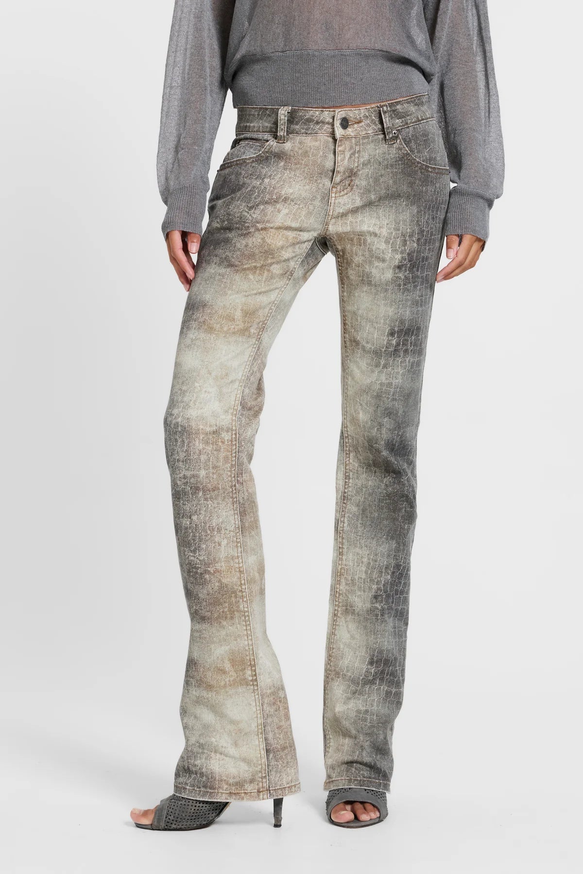 Brick Lane Wide-leg Acid Wash Denim Maxi Pants - Grey