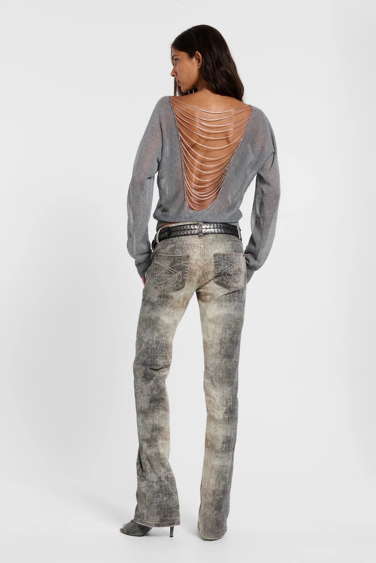 Brick Lane Wide-leg Acid Wash Denim Maxi Pants - Grey