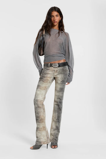 Brick Lane Wide-leg Acid Wash Denim Maxi Pants - Grey