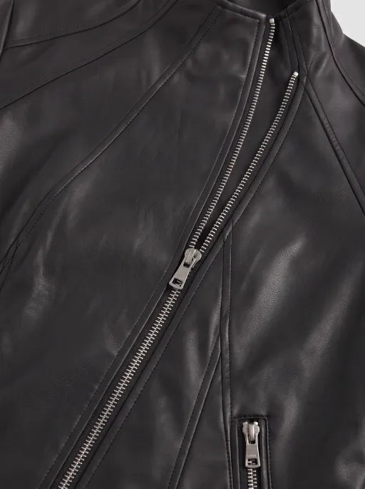 Co-ed Dorm Skimming Asymmetric-Zip Faux-Leather Jacket - Black