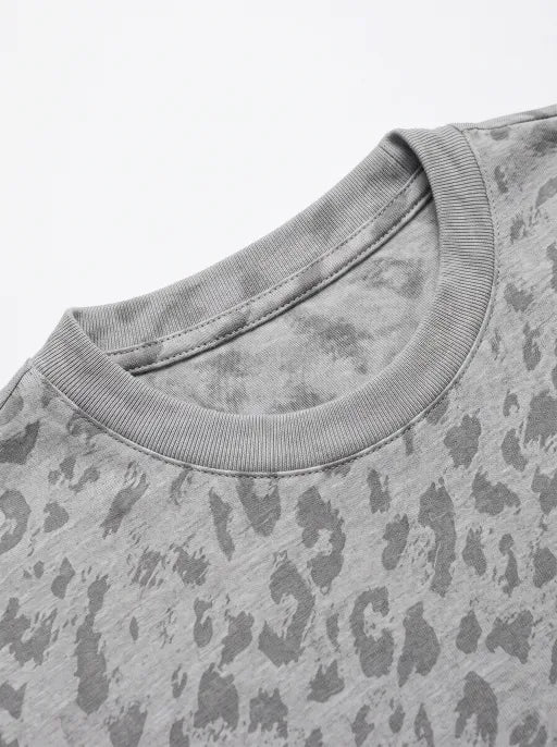 Co-ed Dorm Baggy Leopard Print Long Sleeve Top - Grey