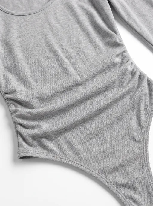 Co-ed Dorm Skimming Long-Sleeve Scoop-Neck Bodysuit - Grey