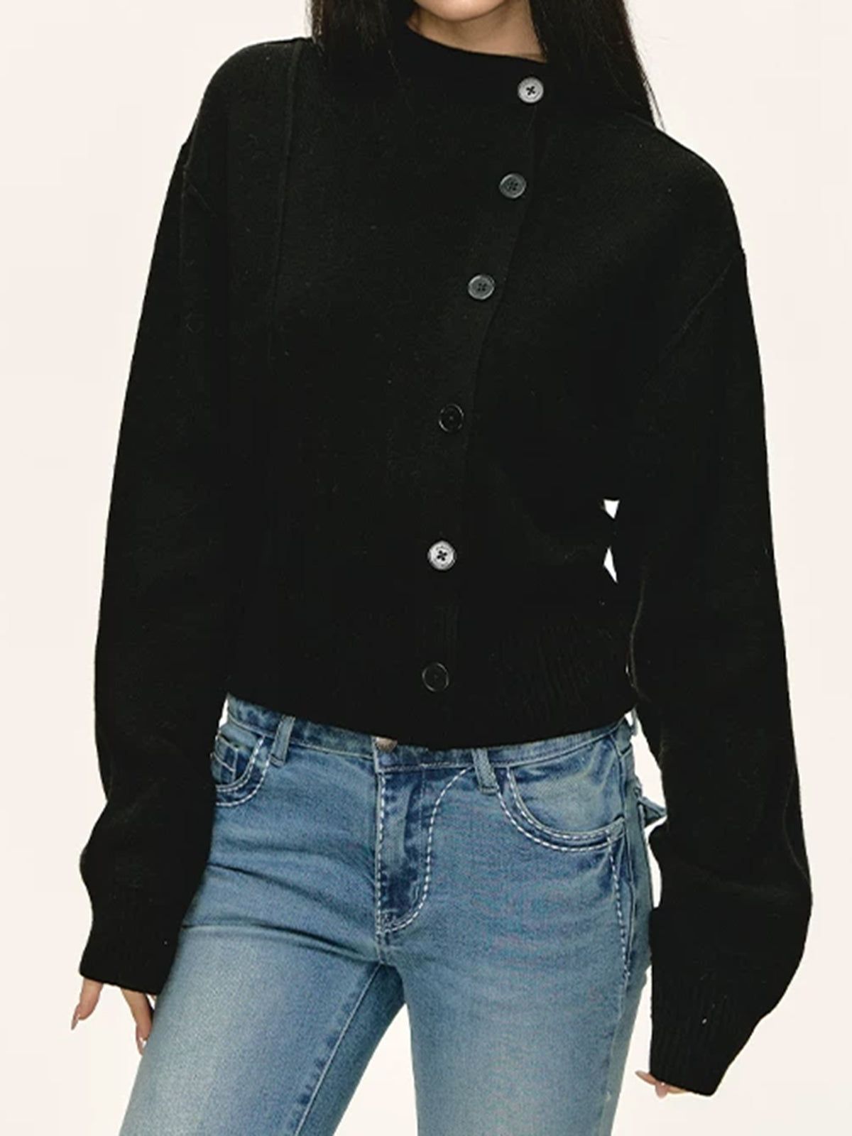 Co-ed Dorm Skimming High Neck Cutout Top - Black