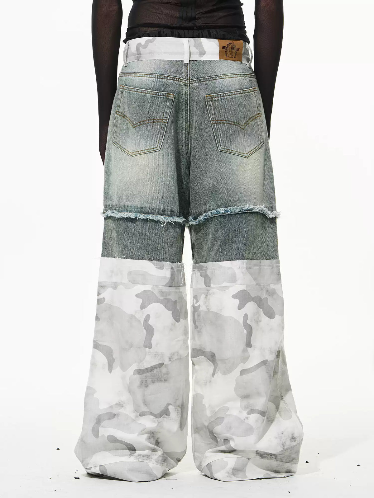 Brick Lane Low-Rise Contrast Seam Flared Denim Maxi Pants - Blue