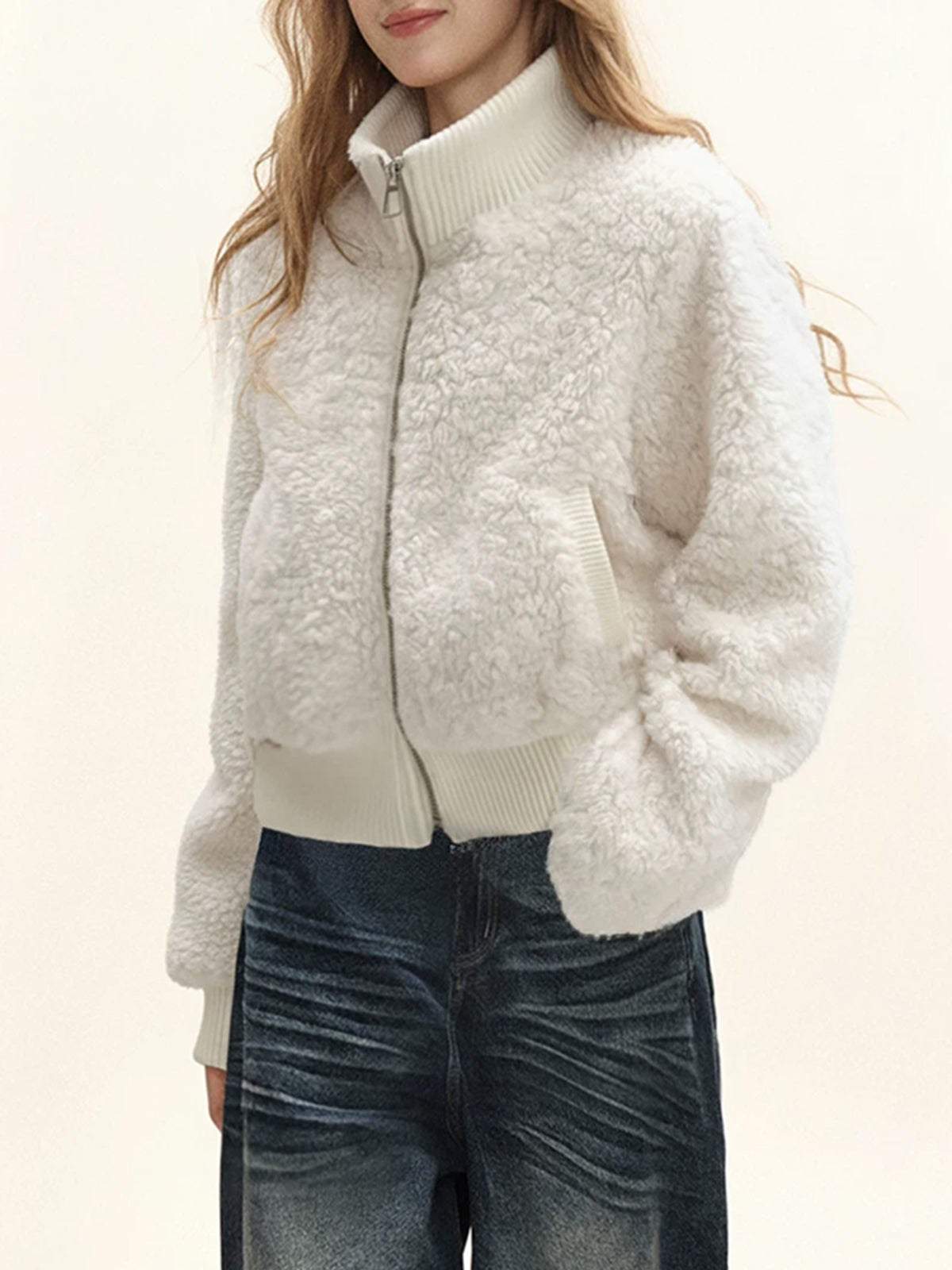 Weekday Outdoor Baggy Stand Collar Puffer Jacket - White