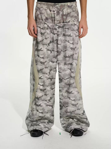 Brick Lane Wide-leg Abstract Pattern Drawstring Maxi Pants - Grey