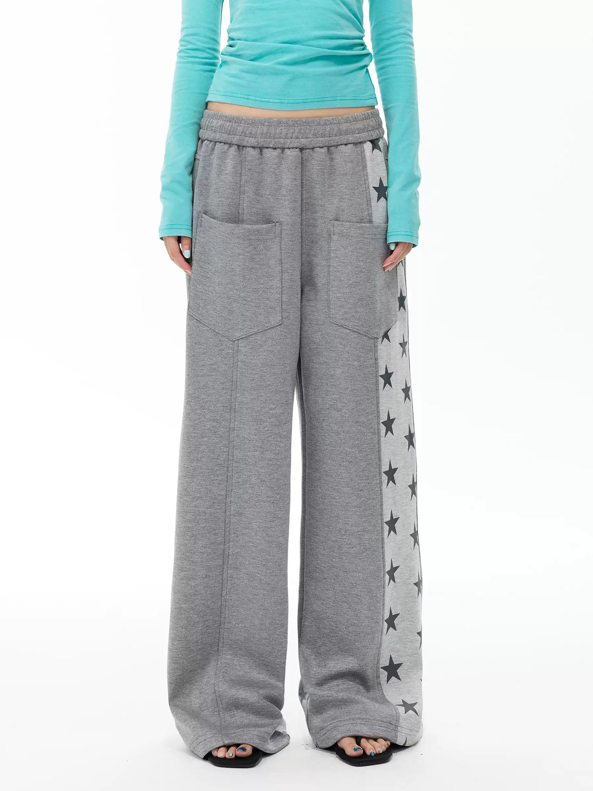 Brick Lane Wide-leg Striped Drawstring Knit Maxi Pants - Grey/White