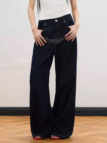 Brick Lane Wide-leg Washed Graphic Denim Maxi Pants - Blue