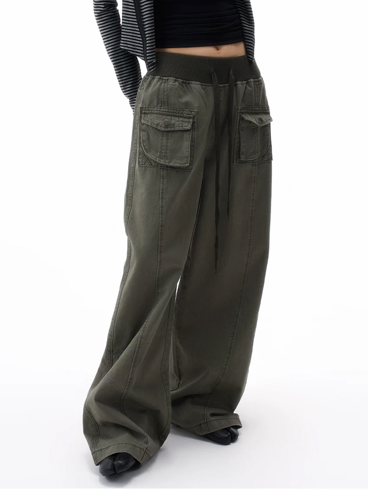 Weekday Outdoor Wide-leg Multi-Pocket Cargo Maxi Pants - Green