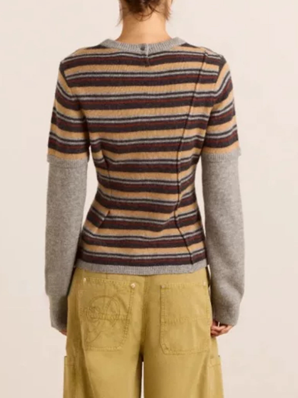 American Club Skimming Striped Knit Top - Brown