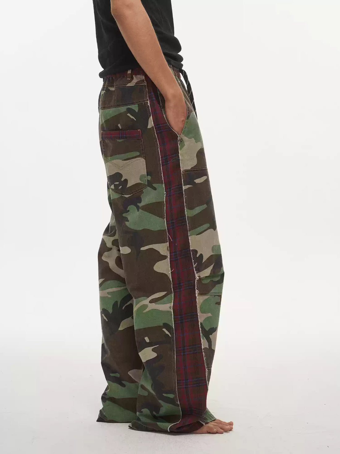 Weekday Outdoor Camo Print Wide-Leg Cargo Maxi Pants - Olive