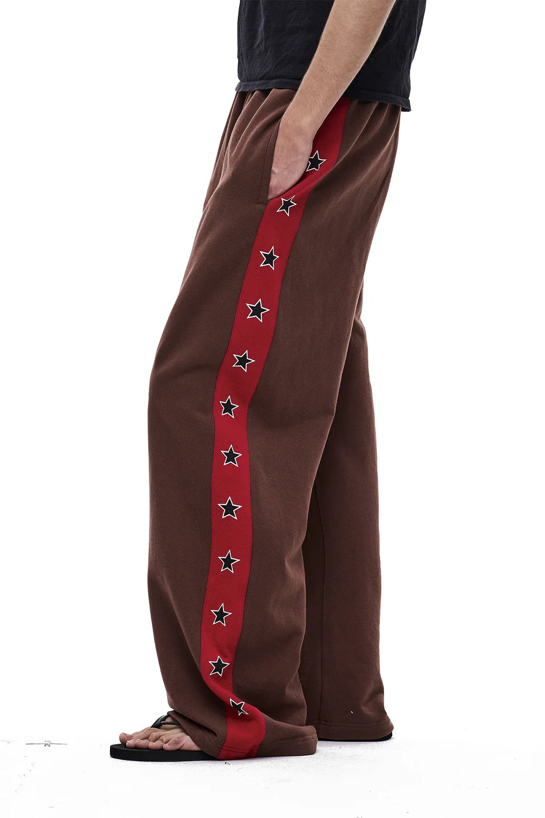 Brick Lane Wide-leg Abstract Pattern Drawstring Maxi Pants - Burgundy