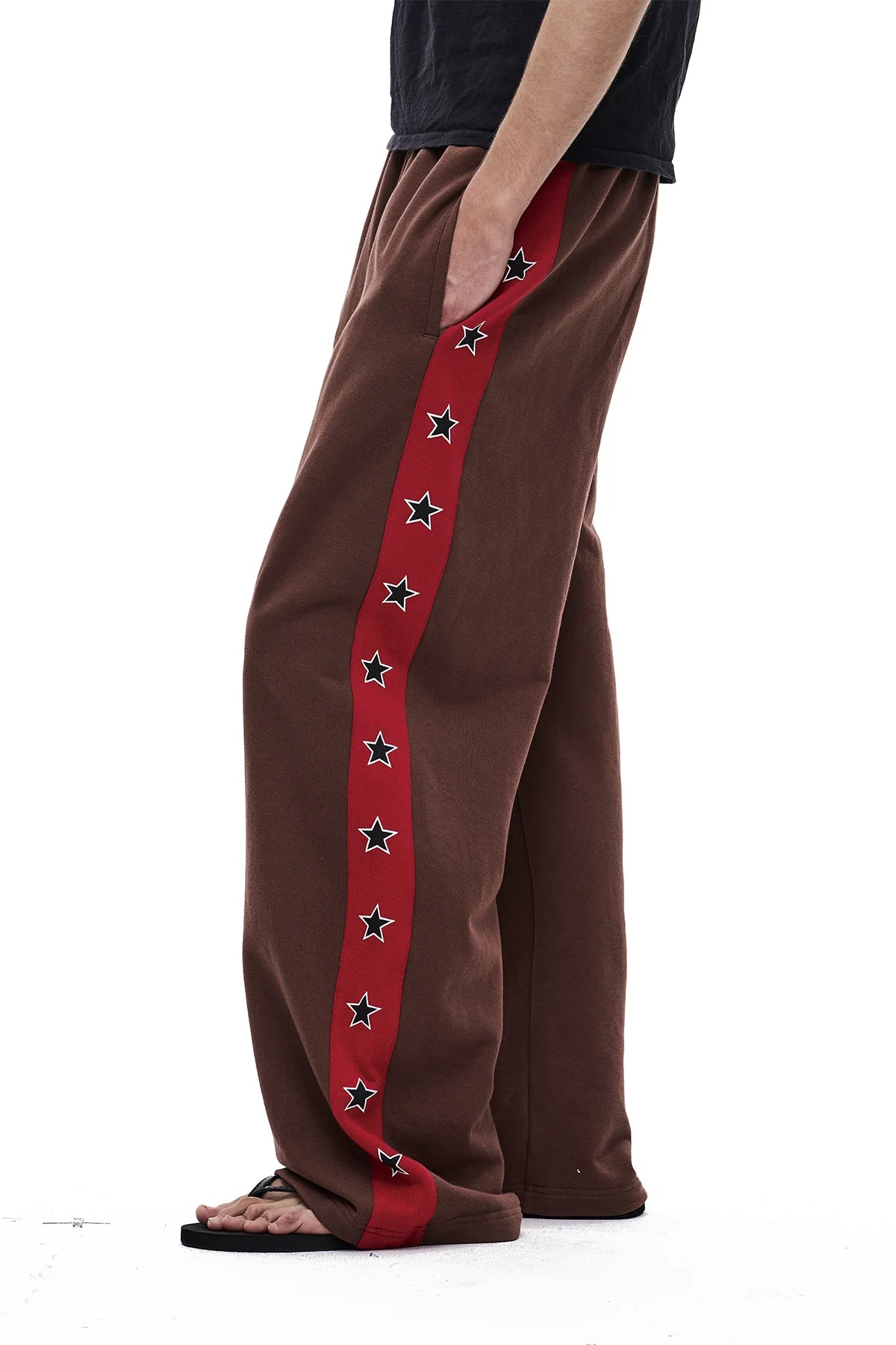 Brick Lane Wide-leg Abstract Pattern Drawstring Maxi Pants - Burgundy