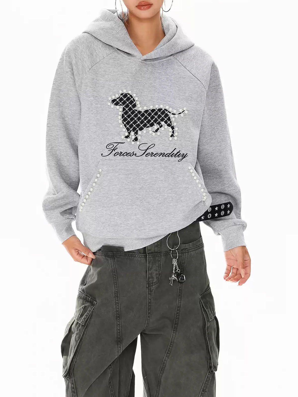 Brick Lane Graphic Print Zip-Up Hooded Jacket - Grey