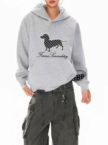 Brick Lane Graphic Print Zip-Up Hooded Jacket - Grey